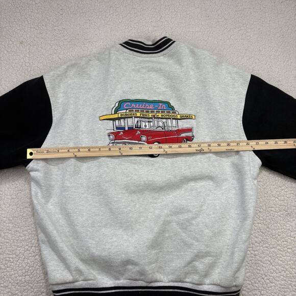 Vintage Varsity Bomber Jacket Car 50s 60s Diner Sz Large FOTL Gray Black “Lou” - Picture 9 of 10